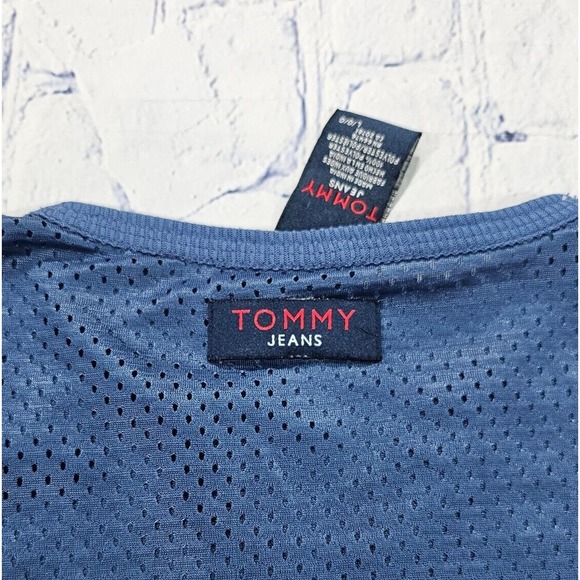 Vintage Tommy Hilfiger Tommy Jeans Blue Mesh Shirt Jersey Retro 90s MENS SZ L - Picture 9 of 10